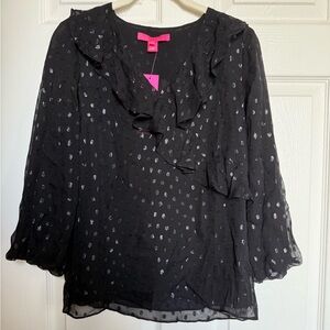 Lilly Pulitzer Olenna Silk Top in Onyx Moroccan Metallic Clip